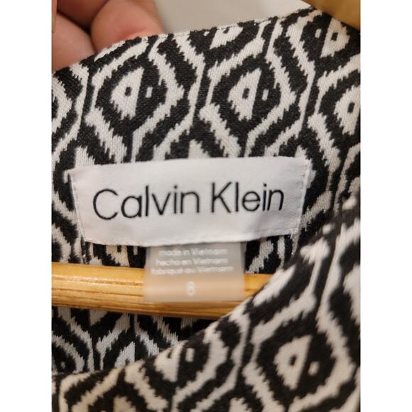 Calvin Klein Geometric Black and White Sheath Dress with Puff Shoulders - Picture 6 of 8